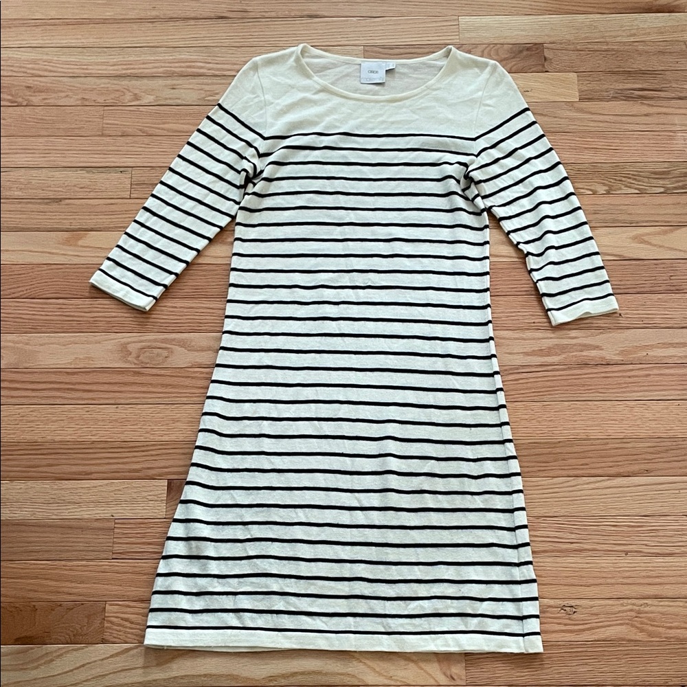 ASOS Sweater Maternity Midi Dress Womens 6 Cream Black Striped Minimalist